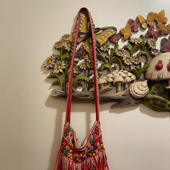 *VINTAGE* Groovy 70's plastic beaded shoulder bag with fringe! ADORABLE! - Picture 2 of 14